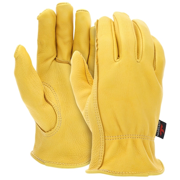 Mcr Safety Leather Drivers Gloves, Deerskin, Shirred Slip-On, Keystone Thumb, Gunn Cut, Gold, 2XL 12 PK 3500XXL - main